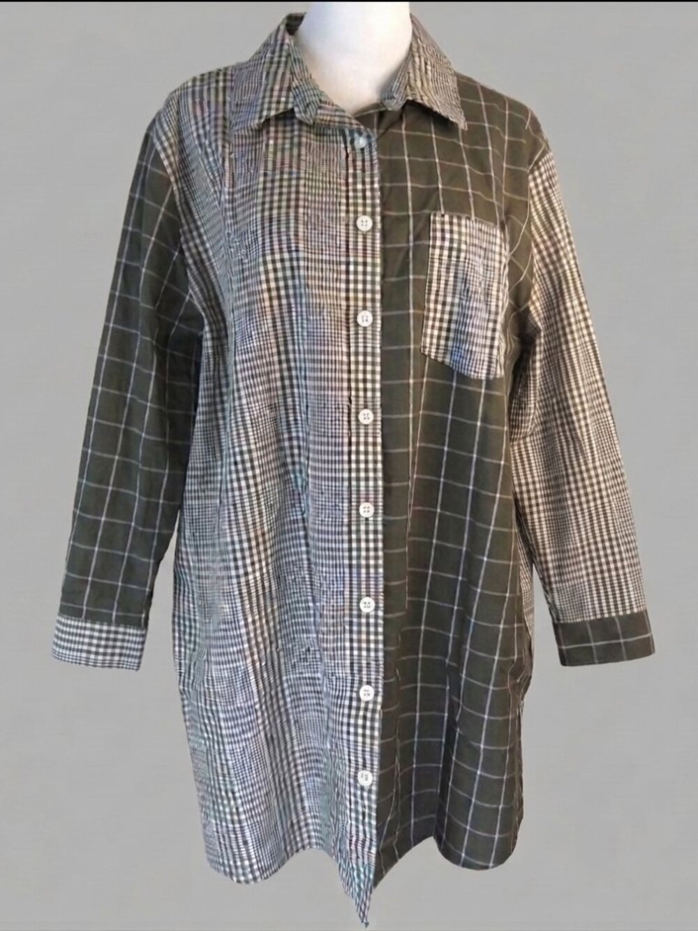 Lands' End Women's Green 3/4-Sleeve No Iron Supima Tunic Size 16 (C1895)